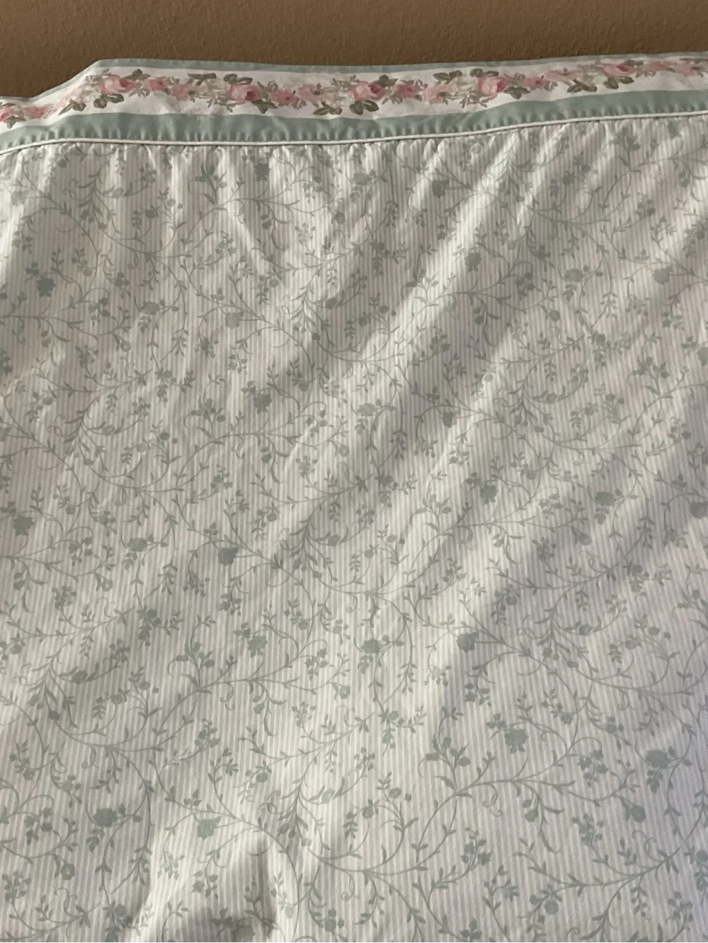 Laura Ashley Cottage Rose Floral W/Green Stripes Twin Sheet Set 4PCS-Vintage USA